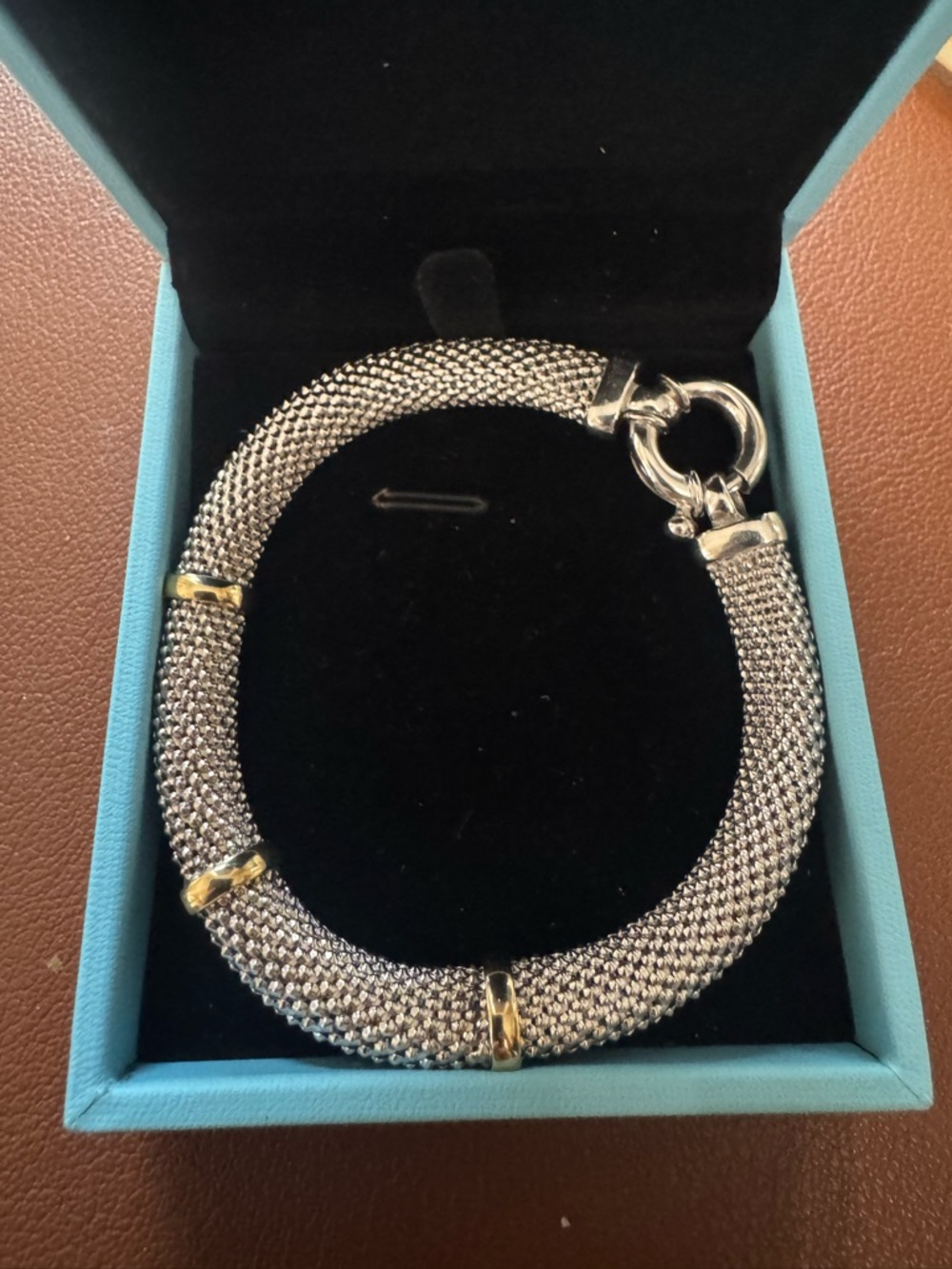 Sterling Silver (925) and 14K Gold Two Tone Mesh Bracelet